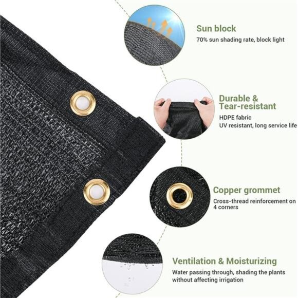 70% Garden Shade Cloth, 10x20FT HDPE Mesh Tarp with Upgraded Grommets - Picture 2 of 8